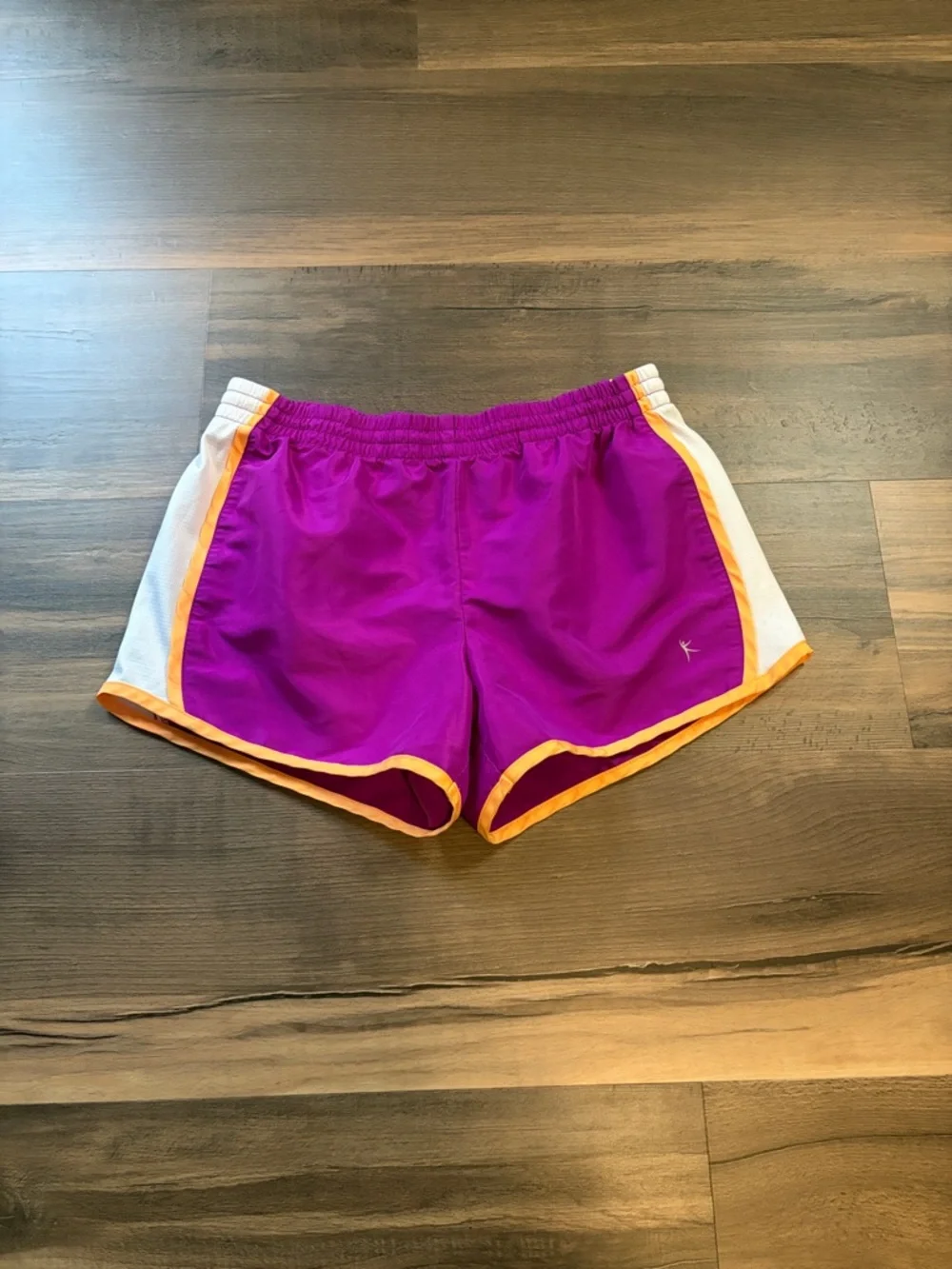 Danskin Now Magenta Athletic Shorts with Yellow Trim and White Panels Womens M